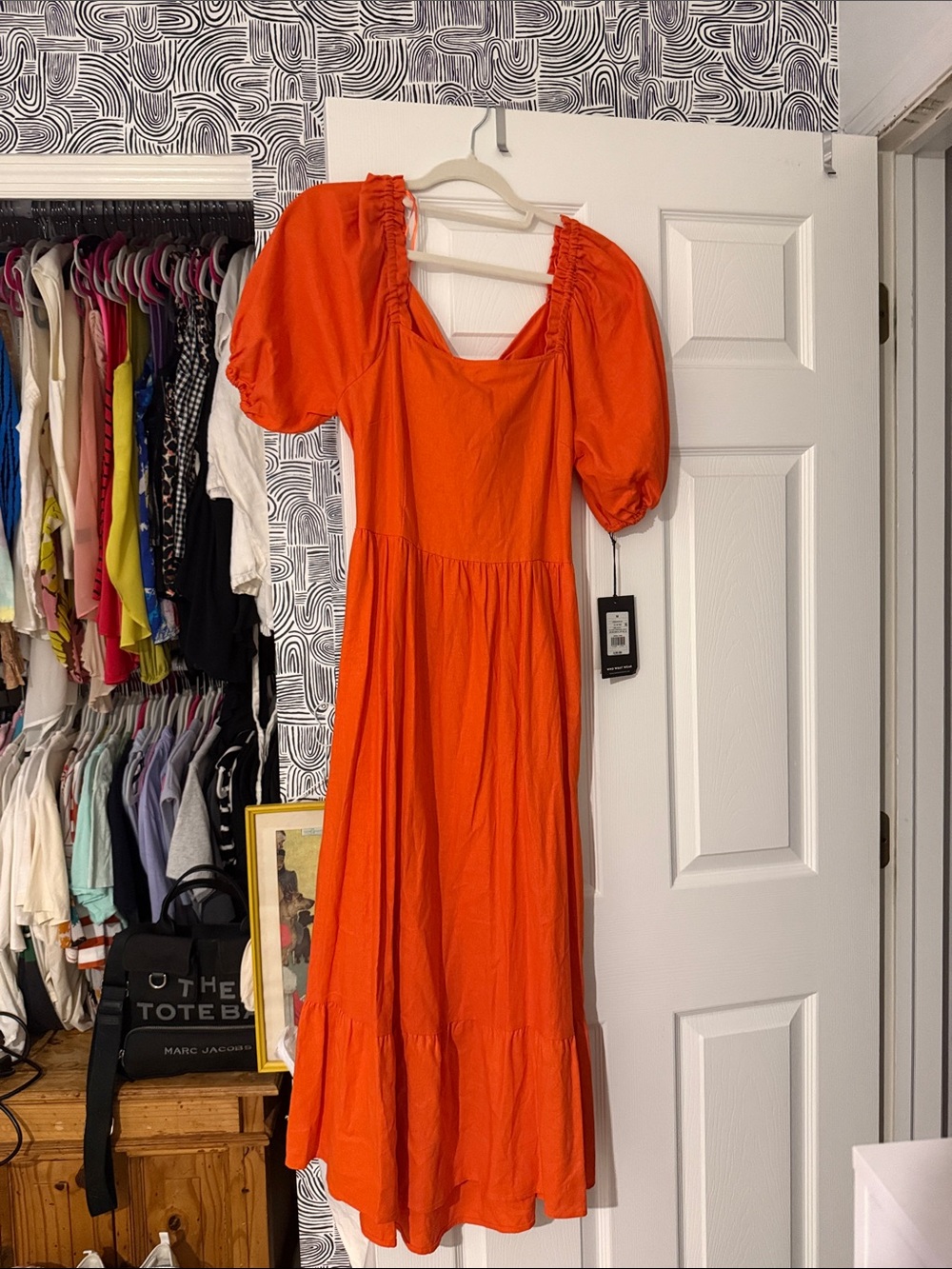 Who What Wear Orange Puff-Sleeve Midi Dress